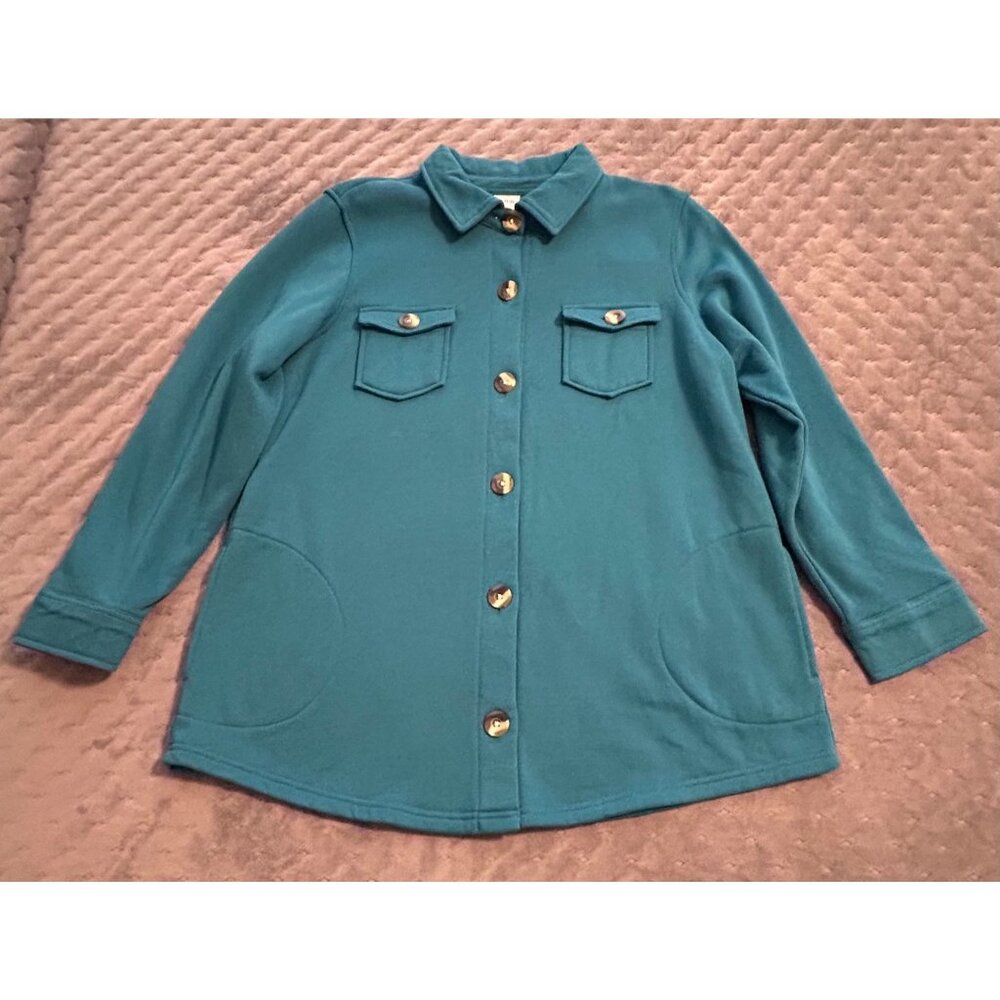 Blair Women's Teal Button-Up Long Sleeve Shirt Jacket Shacket L Cozy Warm NWOT - Picture 6 of 7
